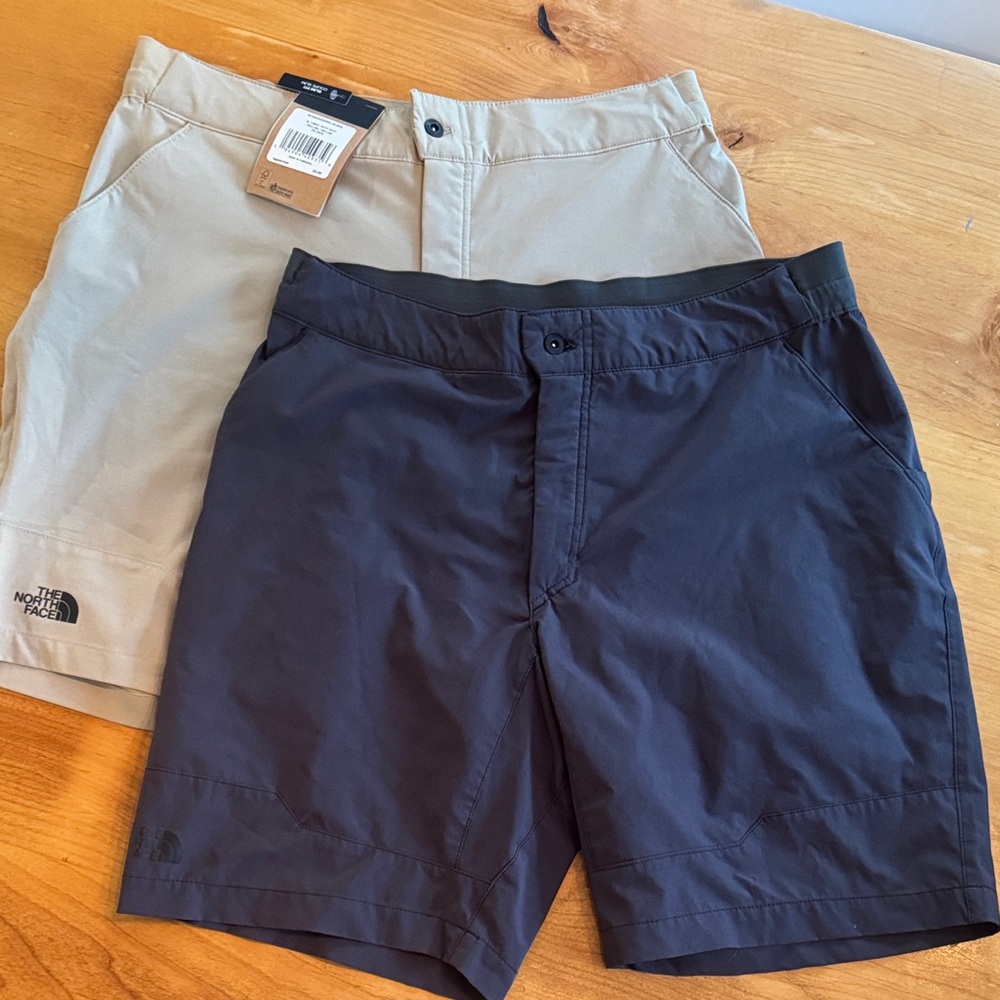 2 pairs of The North Face Men's Charcoal and Beige Flat Front Shorts